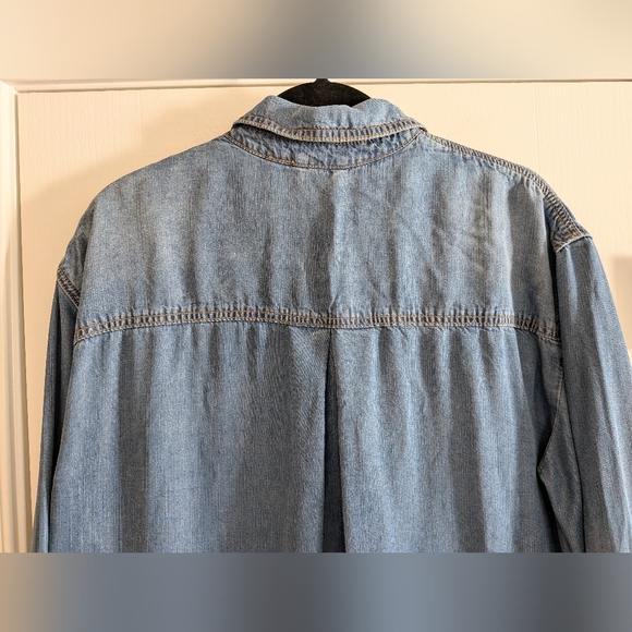 Free People Chambray Tencel Swing Jacket Sapphire Denim Jacket S/P Western Boho - Picture 10 of 16